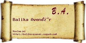 Balika Avenár névjegykártya